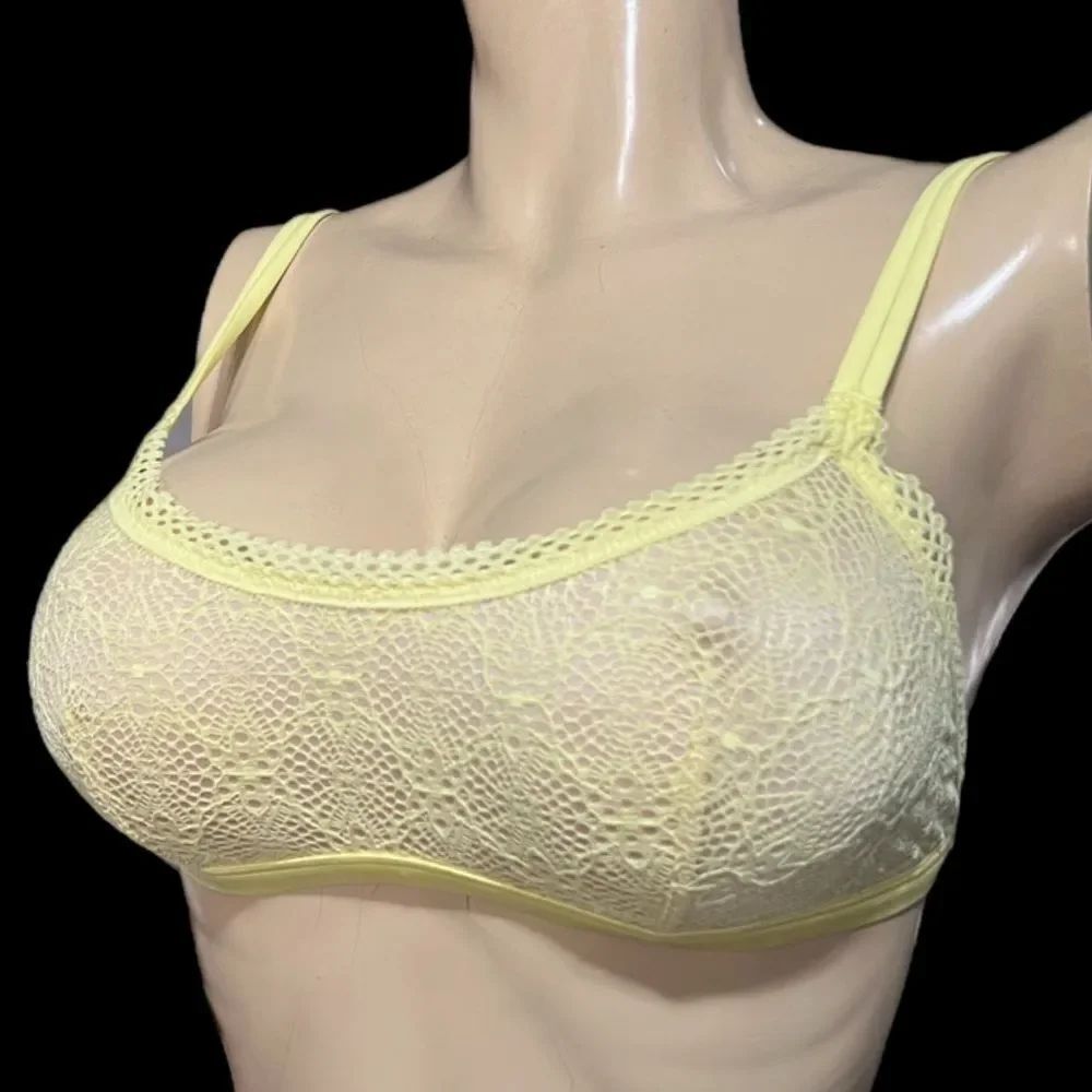 Victorias Secret crochet Lace Unlined bralette bra Yellow Large